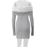 GETADME  Sexy One-Shoulder Color Block Knitted Dress Female Long-Sleeved Slim Thin Sweater Mini Dress Backless Party Club Outfits
