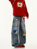 GETADME Embroidered Harajuku women's jeans American casual style retro straight leg high street wide leg pants Y2k loose jeans for womem