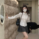 White Women's Shirt Japanese Y2k Harajuku Crop Puff Blouses Preppy Tunic Short Sleeve Top Female Chic Jk Korean Fashion