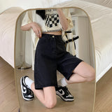 Wide High Waisted Black Shorts Jeans Women Y2k Summer Female Vintage Blue Straight Denim Short Korean Casual Knee Length Pants