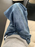 GETADME Chic American Street Style Vintage Curved Hem Jeans Women Edgy Design Loose Fit Slimming Wide Leg Floor Length Denim Pants
