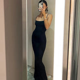 GETADME Satin Slip Sleeveless Backless Maxi Dress Women Y2K Summer Bodycon Elegant Sexy Outfits Ladies Birthday Party Club Sundress
