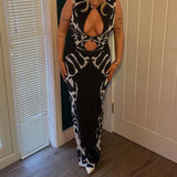 GETADME 2025 Summer Aesthetic Snake Printing Long Dress Sleeveless Hollow Out Slimming Fit Women Midnight Club Fashion Vestidos