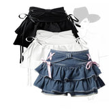 GETADME New Fashion Women Hot Girl Sweet Kawaii Bow Vintage Y2k Clothes American Streetwear Sexy Summer A-line Gothic Mini Denim Skirts