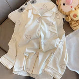 GETADME 2026 Autumn New Faux Cotton Women Pajama Kawaii Button Cardigan Outfits 2 Piece Set Fashion Rabbit Sweet Pajamas Set for Women