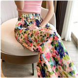 GETADME Women New Summer Pants Beach Vacation Wide Leg Pants Multi Color Printed Trends Pants