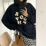 Korean Autumn Winter Letter Print Hoodie Women Casual Long Sleeve Pullover Tops Hood Shirt Harajuku Oversize Sweatshirt Y2k 후드티