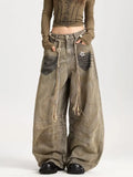 GETADME 2025 American Retro Y2K Style Distressed Khaki Baggy Pleated Women's Jeans Pants Woman Clothing Wide Leg Cotton Long Trousers