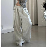 GETADME Solid Basic Sweat Pants Women Simple Y2K All Match Loose Wide Leg Stripes Trousers Vintage Oversize Streetwear Sports Bottoms