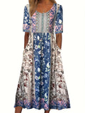 GETADME 2025 summer new women's Bohemia loose fashion print round neck short sleeve long dress