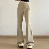 Getadme-Autumn New High Waist Slim Micro Flare Pants Women's Solid Drawstring Pocket Korean Fashion Commuter Versatile Straight Trousers