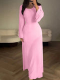 Getadme Autumn Winter Long Dresses Women Casual Flare Sleeve Bandage Patchwork Dress Female Elegant Fashion Slim Fit Solid Color Dress