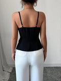 GETADME Women's Casual Tank Top Spring Summer Black Top Spaghetti Strap Sweetheart Neck Button Slim Fit Valentine's Day Elegant Sexy Top