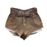 GETADME Retro Brown Shorts with A Cut Waistband High Waist Personalized Fashion Wide Leg Hot Pants Shorts Women