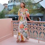 GETADME 2025 Summer Fashion New Women's Elegant Bohemian Dress with Printed Temperament One Collar Lantern Sleeve Long Dress
