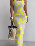 GETADME Dresses For Women 2025 Sexy Spaghetti Strap Color Printed Long Dress Evening Y2k Sleeveless Solid Skinny Bodycon Maxi Vestidos