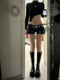 GETADME Woman Casual Hot Slim Pants Low Waist Jean Solid Color Wash shorts Goblin Denim Shorts Y2k Classical Sexy Gyaru Dark Academia