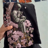 GETADME Y2k Vintage Baggy Fallen Knight Cherry Blossom Embroidery Jeans Men Women Fashion Straight Wide-leg Denim Pants Streetwear Jean