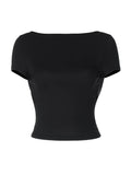 GETADME Women's O Neck Short Sleeve Backless Ruched Crop Top Y2K Streetwear Summer Spring Casual T-Shirt Dropshipping