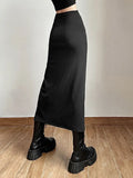 GETADME Black Sexy Split Simple Casual All-Match Hot Street Outing Cool Mature Vitality Personality Trend Basic Women'S Skirt
