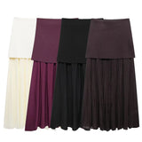 GETADME Willshela Women Fashion Knitted Patchwork Pleated Side Zipper Midi Skirt Vintage High Waist Female Chic Lady Skirts