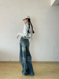 Getadme-American Street Hot Girl Washed Wide Leg Pants Y2K Retro Silvered Old Fashion Street Loose Casual High Waist Straight Jeans