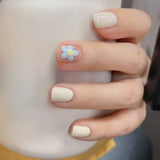 GETADME 24Pcs Pink Cat Blue Love Cute Short Ballet Press on False Nails Sweet French Cat Eye Bow Star Designs Style Detachable Nails Set