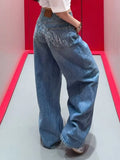 GETADME 2025 Ropa Y2K Style Letter Hot Fix Rhinestone Baggy Stacked Jeans Pants For Women Clothing Luxury Wide Leg Lady Denim Trousers