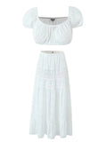 GETADME Two Piece Set Women Top Skirt Suit Summer High Waist Skirt Top Lace Suits Bohemian Skirt Bodycon Maxi Skirt Vintage Skirt Sets