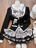 GETADME 2025 Japanese Style Kawaii Clothing 3 Piece Skirts Set Women Bodycon Slim Even Party Clothing Autumn Lolita Suits Y2k Crop Tops