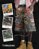 GETADME Retro Blue Streetwear Patchwork Denim Short Y2K Jeans Men Women Hip Hop Cartoon Graphics Loose Camo Denim Fitness Casual Shorts
