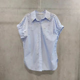 GETADME Pearls Beads Stitch Cotton Short Sleeve Blouses Shirts Women 2025 Spring Summer New Fashion Trend Loose Casual Tops Blusas
