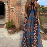 GETADME Sexy Lady V-neck Sleeveless Suspender Dress Casual Off Shoulder Bohemian Beach Dress 2025 Retro Pattern Printed Loose Long Dress