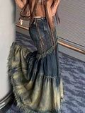 Getadme Winter Vintage Denim Skirt Women Patchwork Irregular Fishtail Y2k Skirts Female Casual Korean High Waist Retro Jeans Skirt 2025