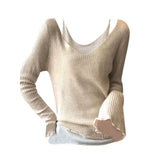 Getadme-Autumn Fake Two Pieces V Neck Casual Contrast Color Women Sweaters Long Sleeve Pullovers All Match Chic Fashion Jumpers