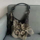 GETADME Chinese Style Rose Decor Shoulder Bags Fashion Commuter Tote Bags Classic Pleated Handbags High Quality Women Underarm Bags