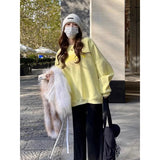 Getadme-Spring New Creamy Yellow Baggy Sweatshirt Women Fashion Letter Printing Street Lazy Wind Pullover Tops Korean Y2k Clothes