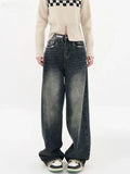 Getadme Y2K Women Vintage Streetwear Korean Baggy Blue Jeans High Waist Straight Wide Leg Pants Denim Trousers Fairy Grunge Alt Clothes