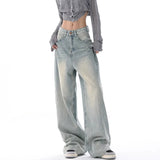 Getadme Autumn Winter New High Waisted Jeans Women Button Full Length Wide Leg Denim Pants Fashion Vintage Y2K Light Blue Loose Trousers