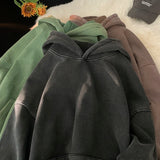 Getadme Quality Cotton Fall Men Loose Hoodies Solid Color Acid Washed Man Oversized Sweatshirts Hooded Pulovers Male Pullovers