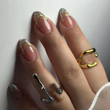 GETADME 24Pcs Metallic Cat Eye French Sheer Manicure Tip Art Textured 3D Acrylic False Nails Nude Pink Almond Medium Press on Fake Nails