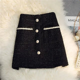 GETADME Black White Tweed Long Skirts Women Autumn Winter New Bright Silk Skirt Female Vintage High Waist A-line Wrap Skirt Office Lady