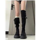 GETADME Knee-high Faion Boots Women's round Toe High Heel Thi Bot Long Boots Autumn Winter New Coarse Heel Knight Boots
