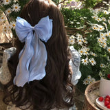 Nouvelle pince à cheveux pour femmes et filles, bleu doux, satin brillant, nœud papillon, grande barrette à ruban, couleur unie, épingle à cheveux pour foulard, pince à queue de cheval