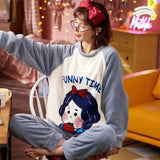 GETADME Winter Pajamas Round Neck Long Sleeve Cartoon Bear Warm Sleepwear for Winter Thickened Big Size Pajamas Coral Fleece Two-Piece