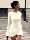 GETADME 토시 러플 트위스트 스키니 미니 드레스 여성용 긴팔 패치워크 하이웨이스트 섹시 패션 파티 드레스 여성 Y2K 바디콘 드레스