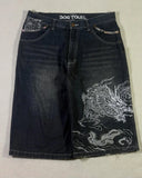 GETADME American Washed Ecko Denim Shorts Mens Hip-hop Rock Street Fashion Pattern Straight Pants Harajuku Trend Wide Pants