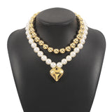 GETADME Big CCB Ball Beaded Chain Heart Pendant Necklace for Women Trendy Choker Collar Neck Accessories 2025 Fashion Jewelry