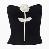 GETADME New Chic Strapless Ribbed Patchwork White Flower Appliques Decorative Skinny Tank Top Summer Hot Sexy Ladies Evening Party Vests