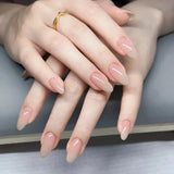 GETADME 24Pcs Short Oval Head Blush Pink Press on Nails with Simple Designs Almond Nails Wearable Acrylic Full Cover Nail Tips with Glue